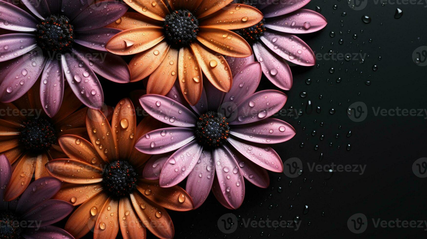 AI generated African daisy sympathy card on a black backdrop. Generative Ai. photo