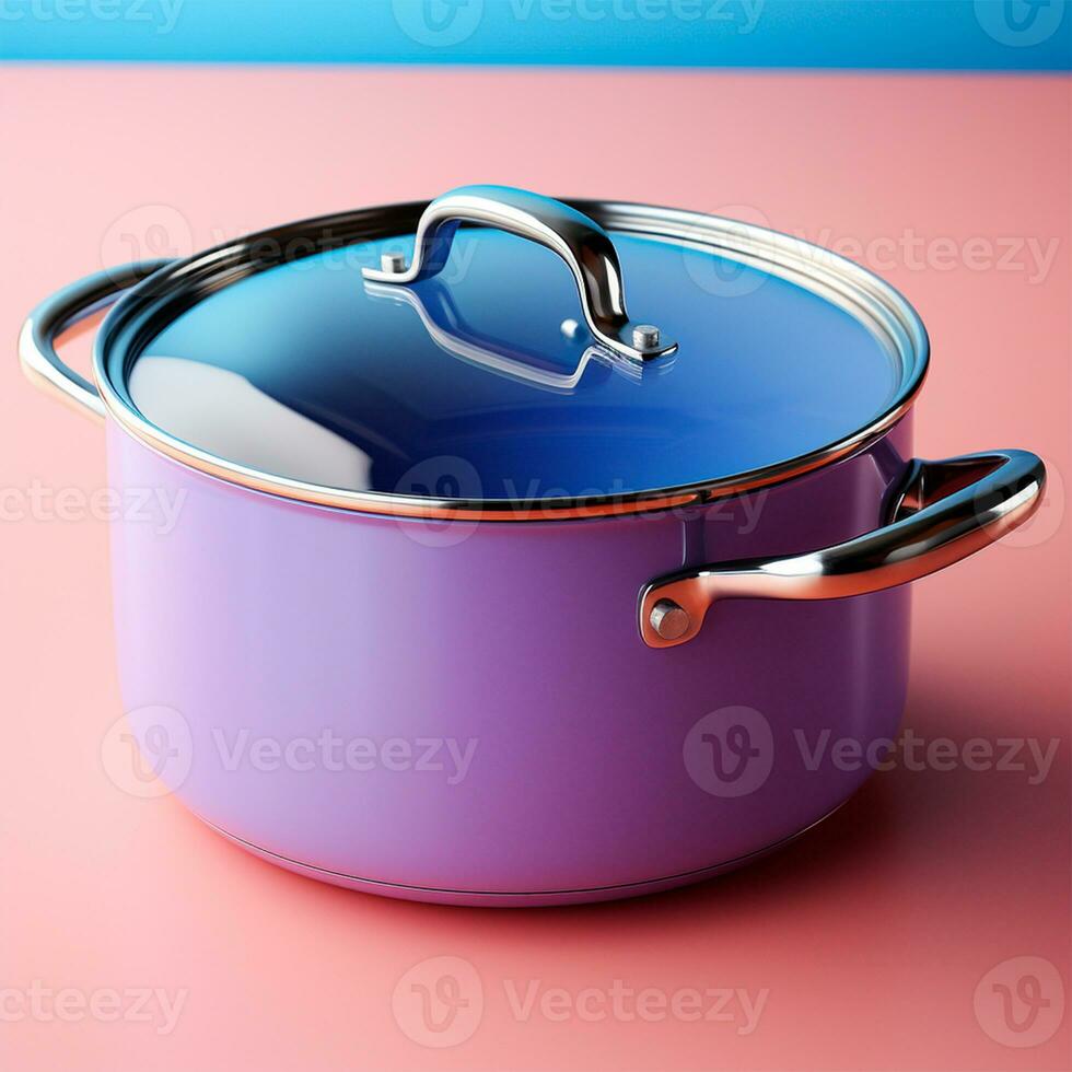 AI generated Enameled bright pan on isolated background, cooking soup - AI generated image photo