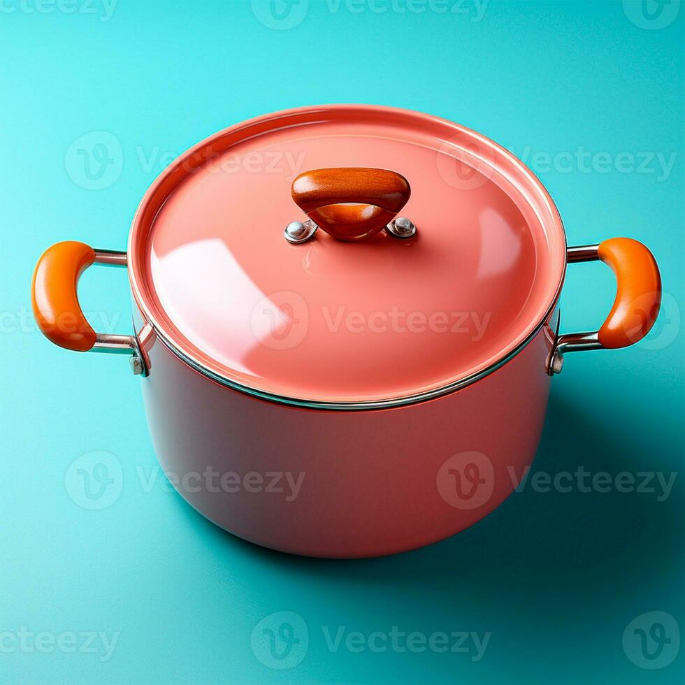 AI generated Enameled bright pan on isolated background, cooking soup - AI generated image photo