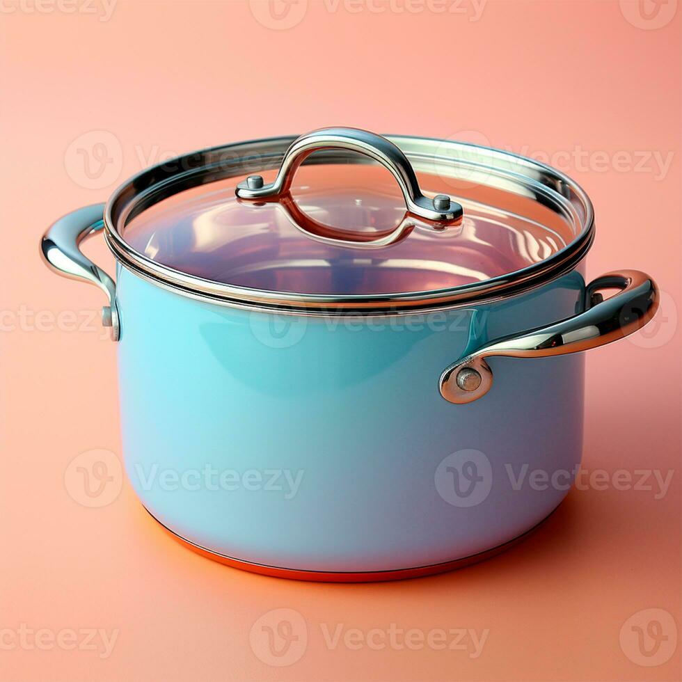 AI generated Enameled bright pan on isolated background, cooking soup - AI generated image photo