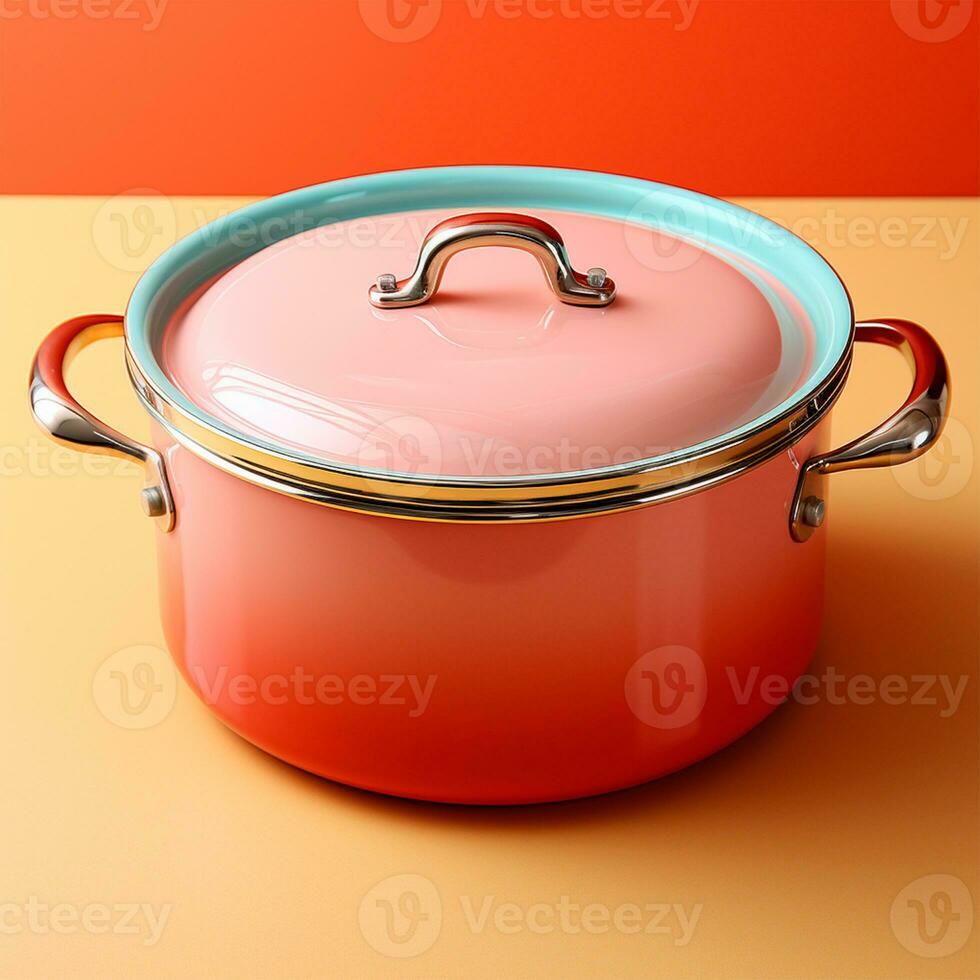 AI generated Enameled bright pan on isolated background, cooking soup - AI generated image photo