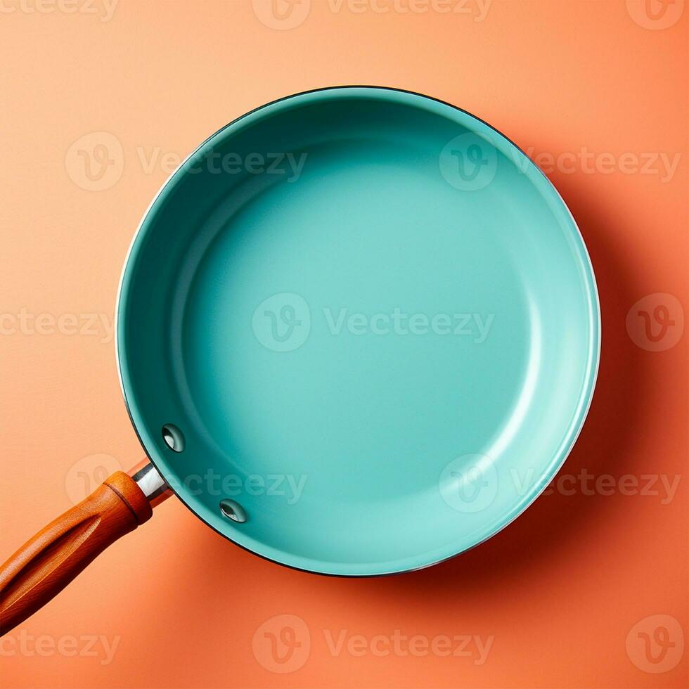 AI generated Empty bright frying pan on isolated background, Top view - AI generated image photo