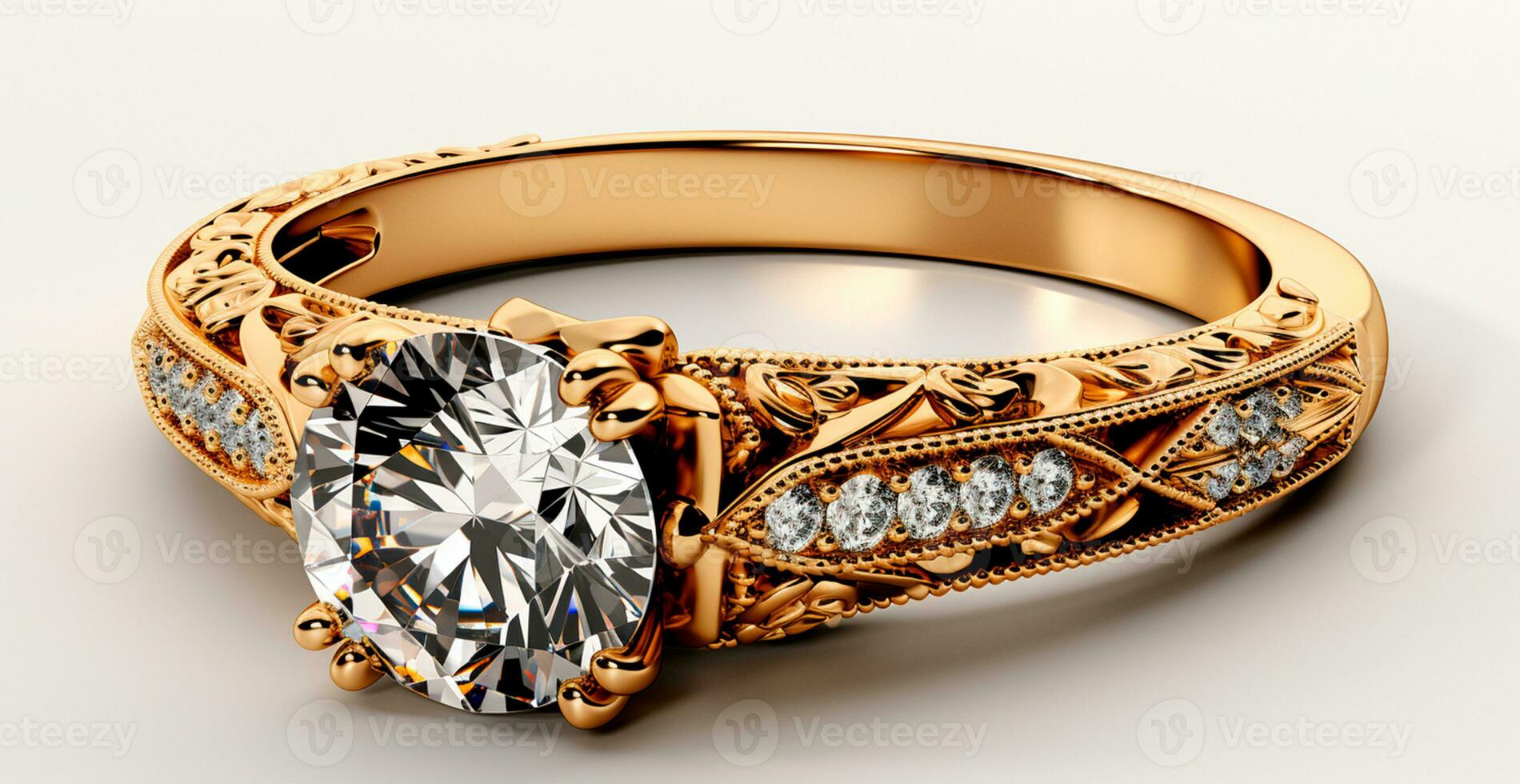 AI generated Yellow gold ring with precious stones, jewelry 585, 950 - AI generated image photo