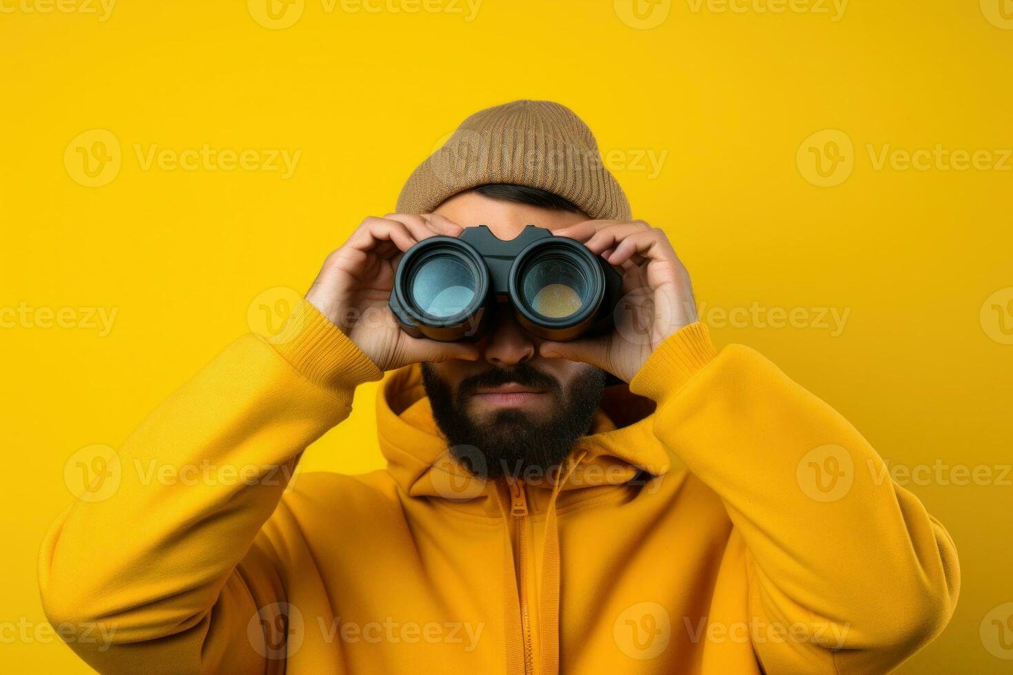 AI generated Man looking through binoculars photo