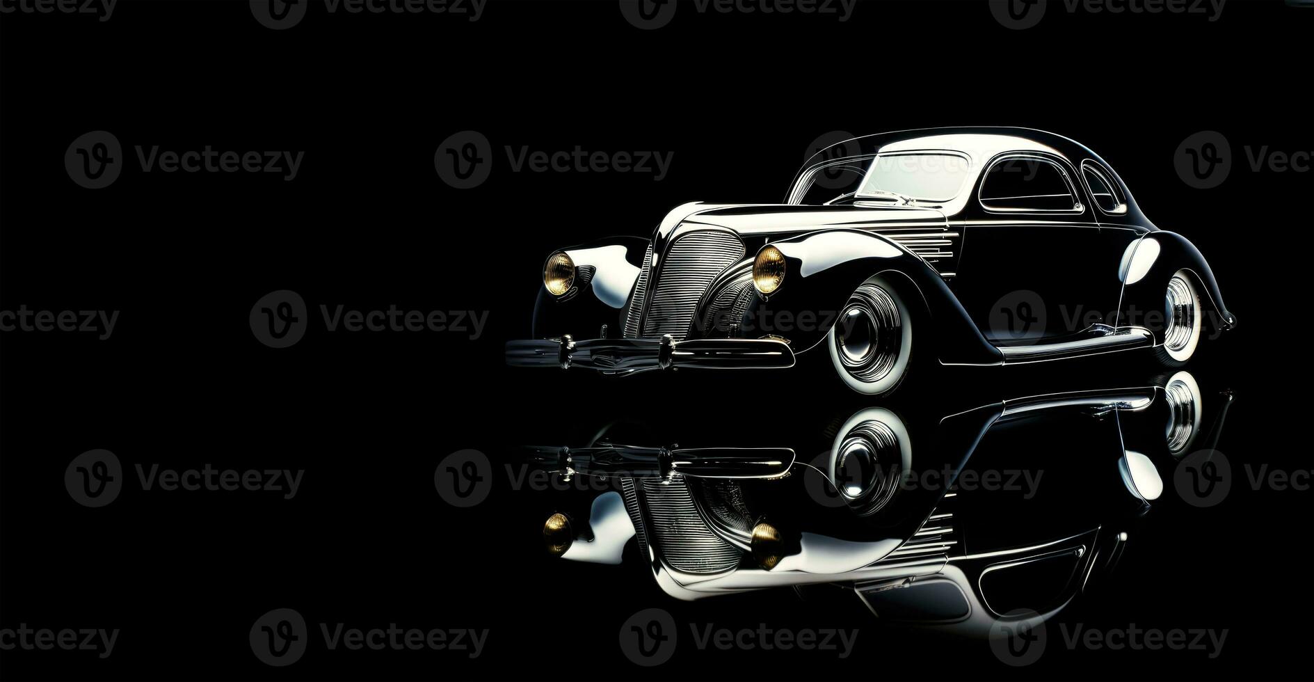 AI generated Classic retro car at night with reflections on dark background photo