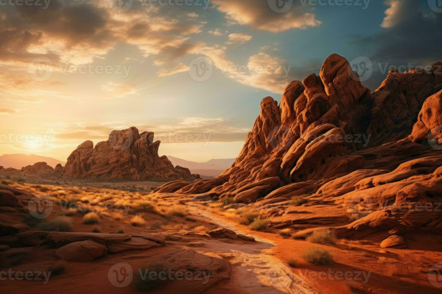 AI generated Rocky mountains landscape at sunset photo