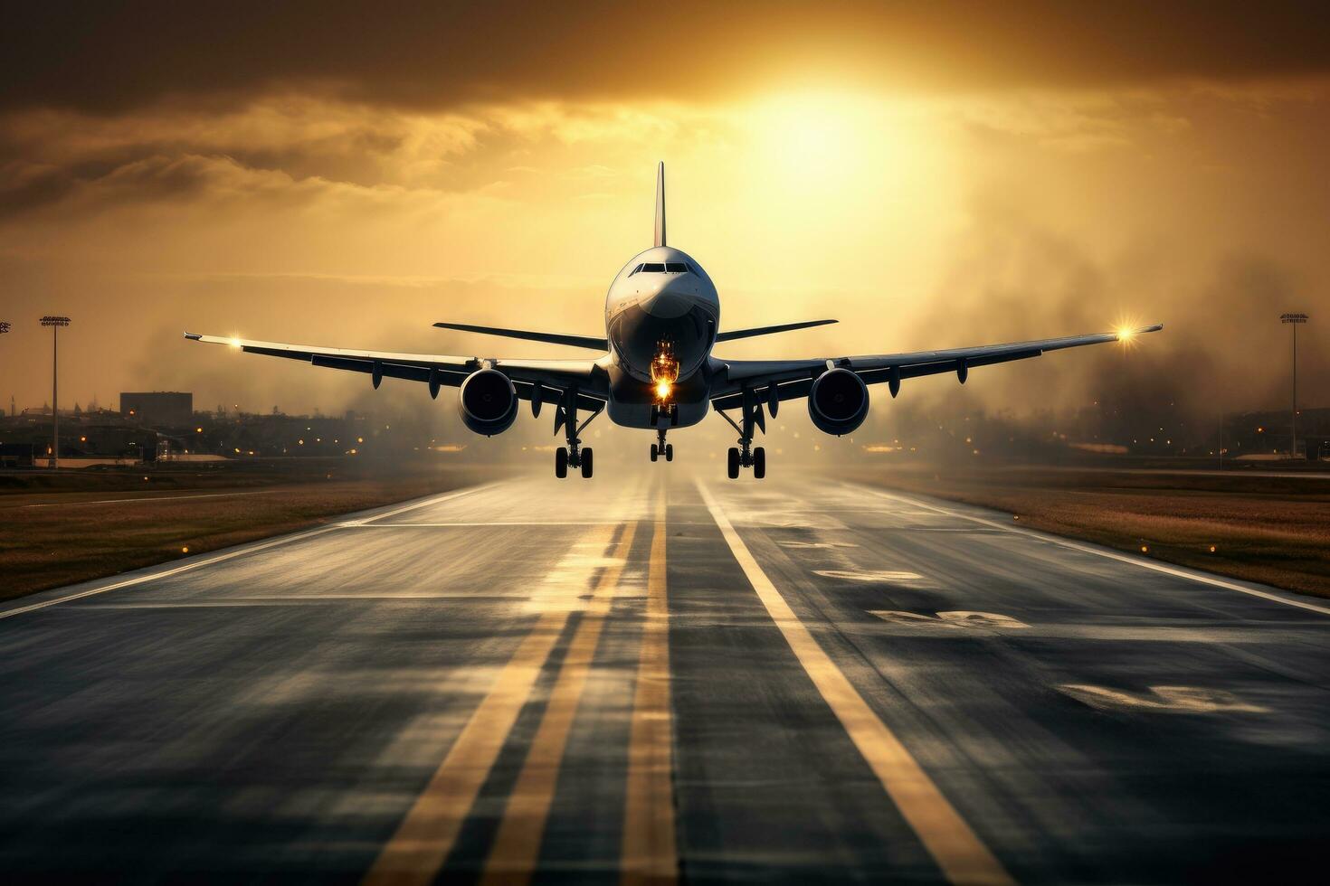AI generated airplane in the airport, airport runway, planes taking off, AI Generated photo