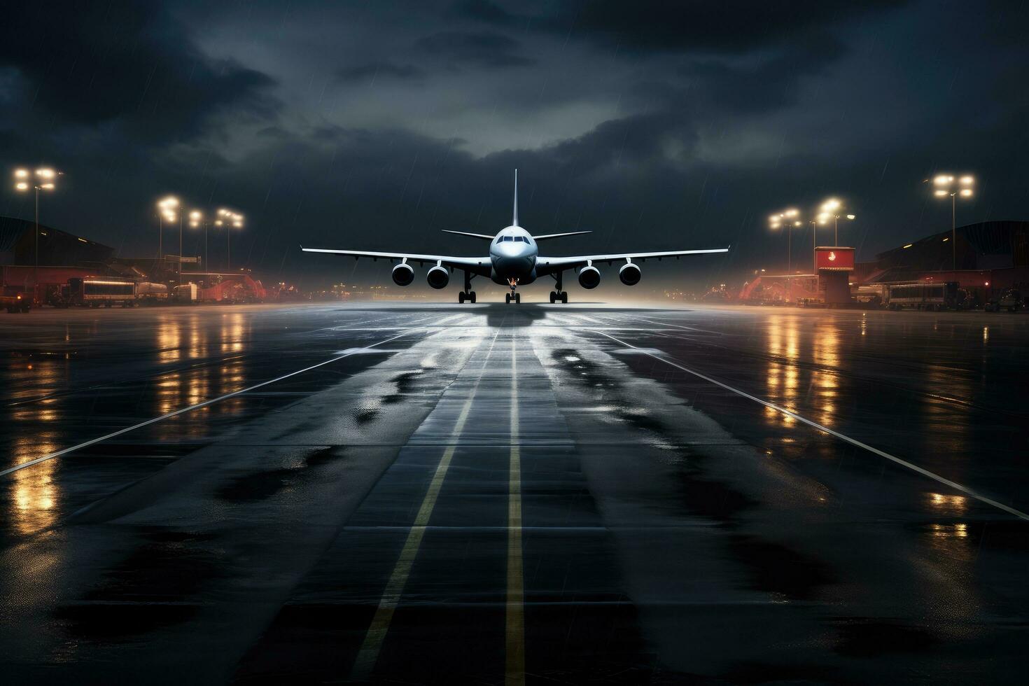 ai generado avión en el aeropuerto, aeropuerto pista, aviones tomando apagado, ai generado foto