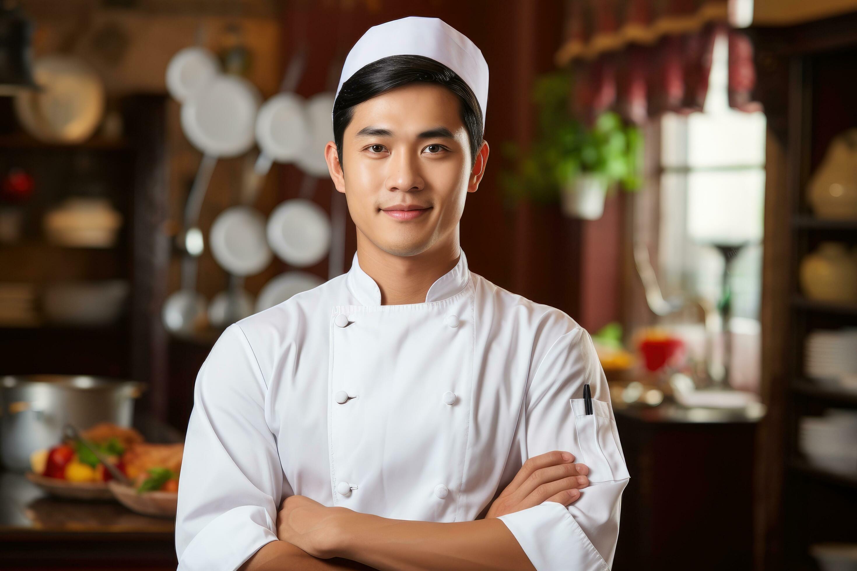 AI generated portrait of confident chef, an attractive young head chef