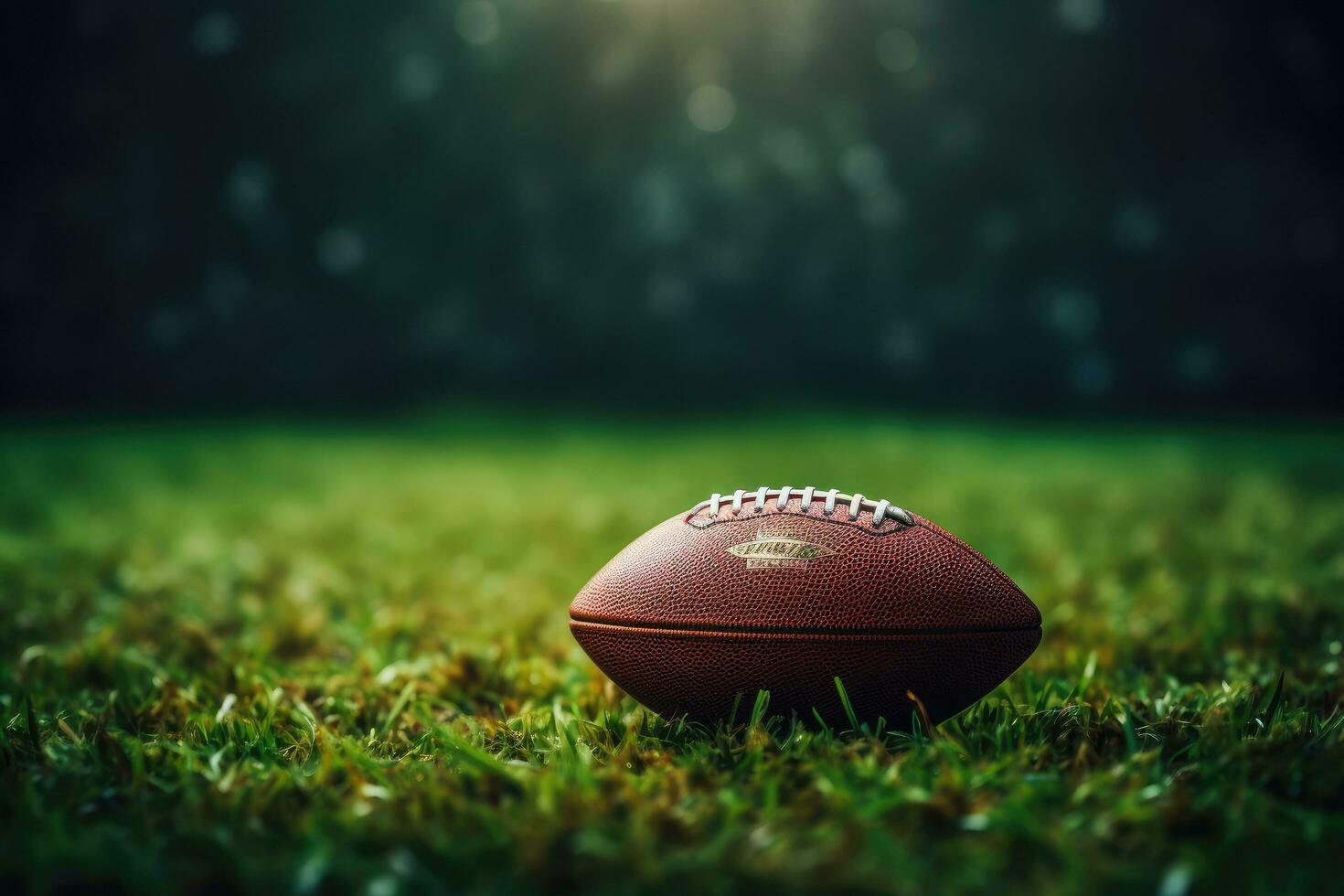 AI generated green grass with football on the background of the stadium, American flag and rope on treasure map on the table for Colombus Day, AI Generated photo