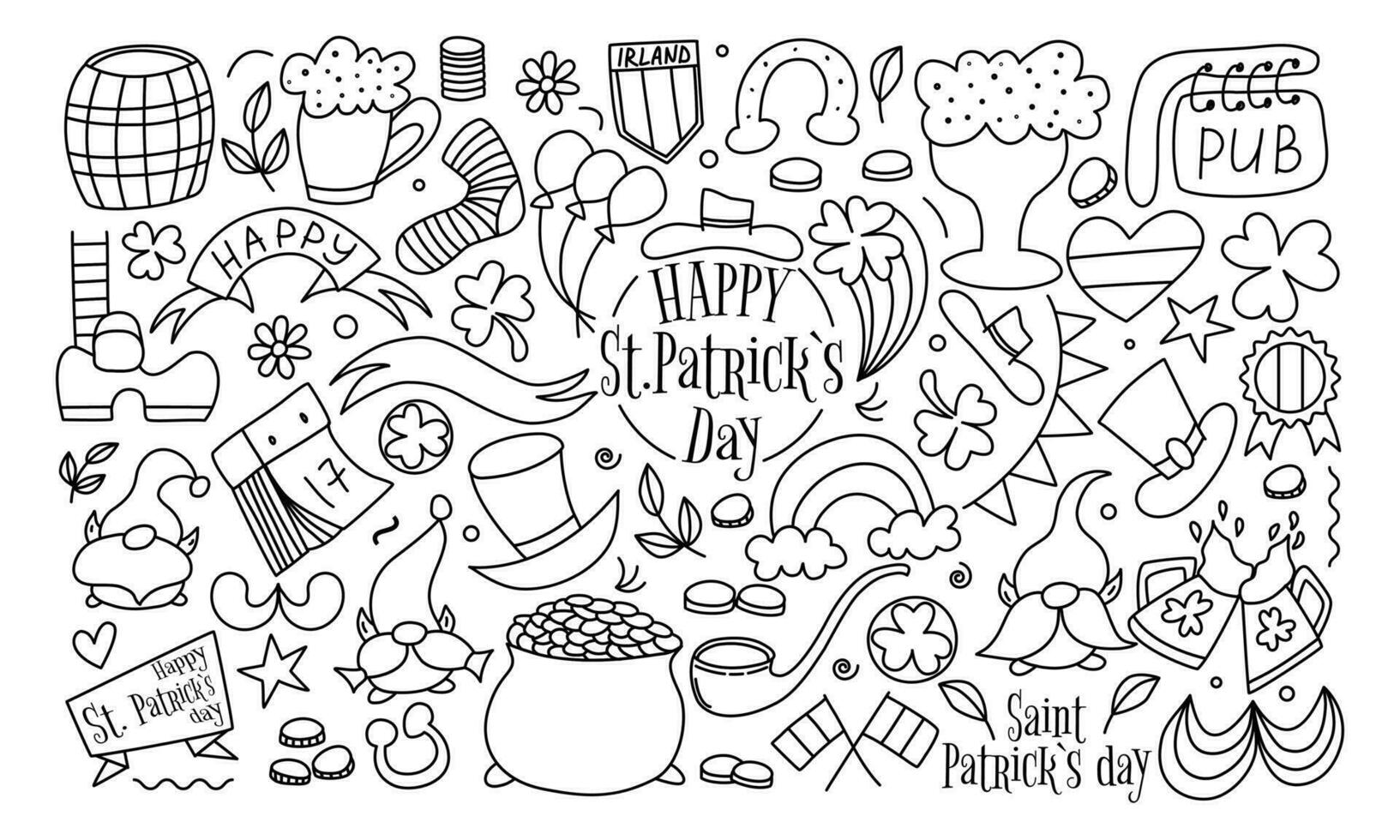 St. Patrick s day vector doodle set isolated on white background. Design element