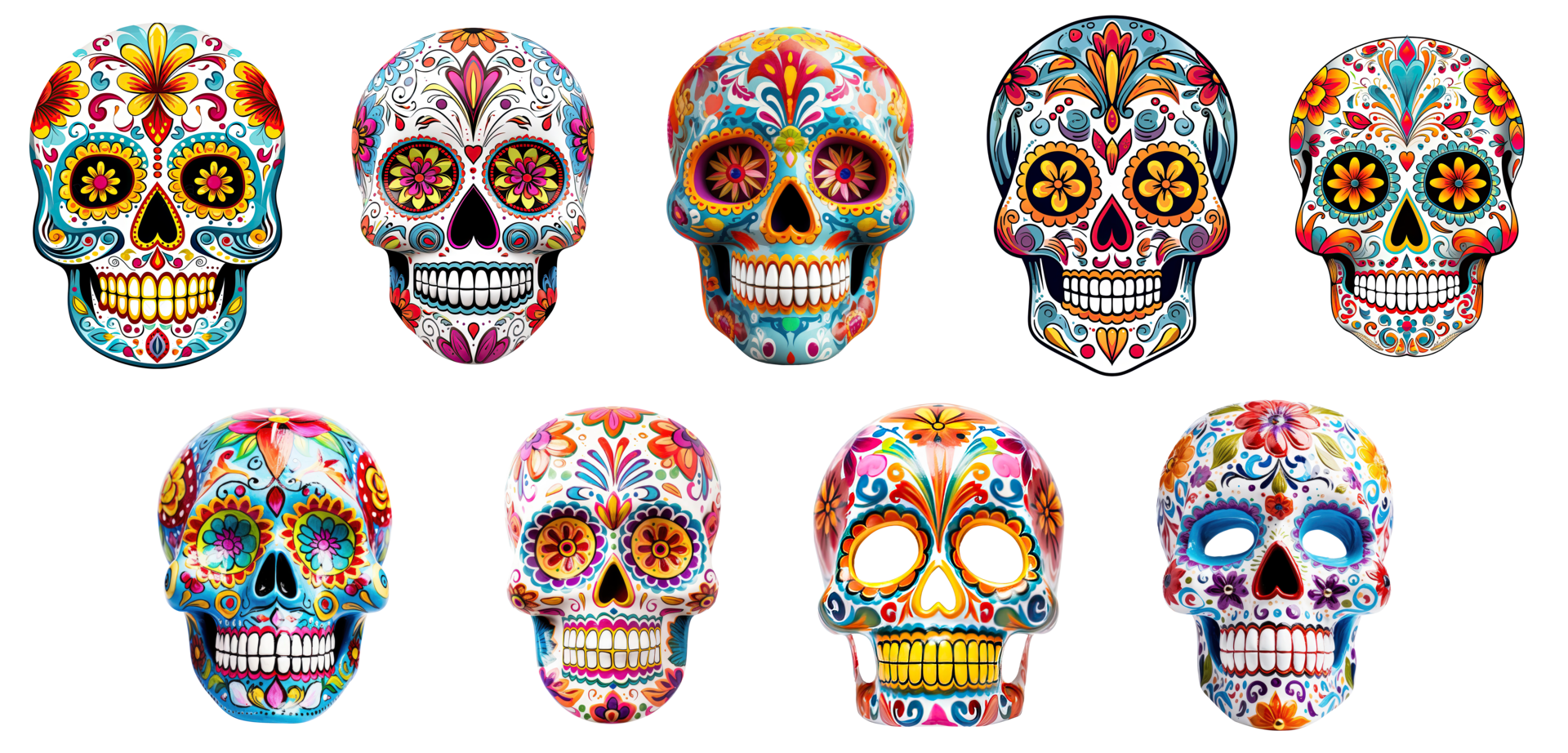 AI generated Cinco de mayo sugar skull isolated on transparent background. png