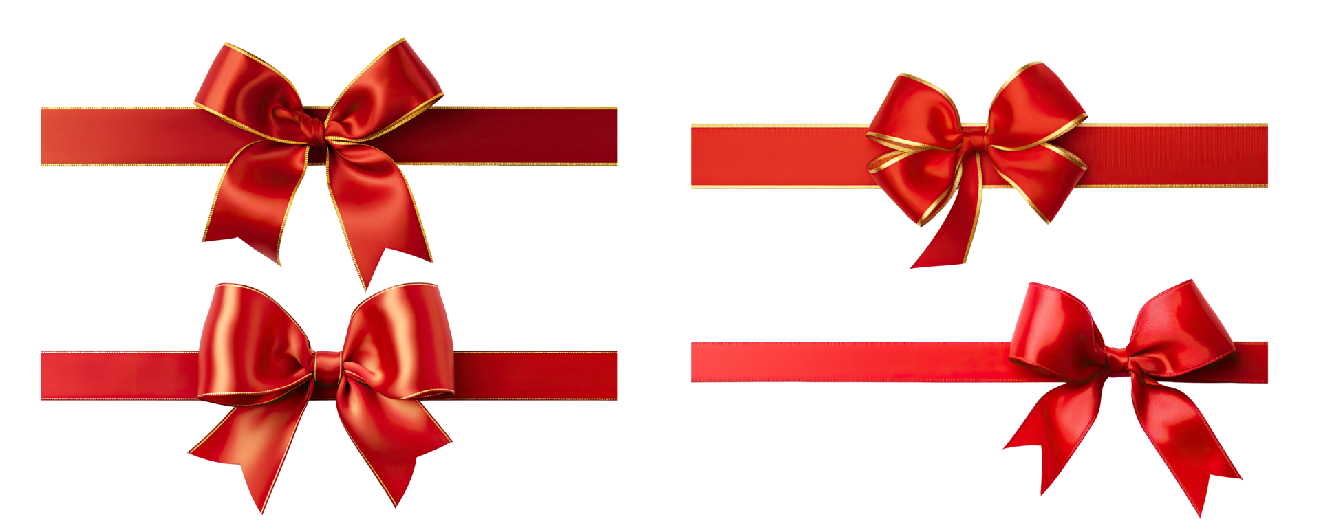AI generated Red ribbon and bow with gold isolated on a transparent background. png