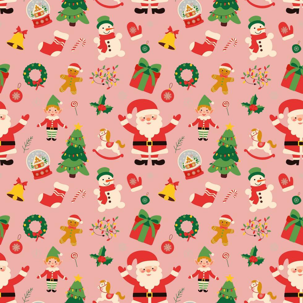 Seamless christmas pattern on pink background vector