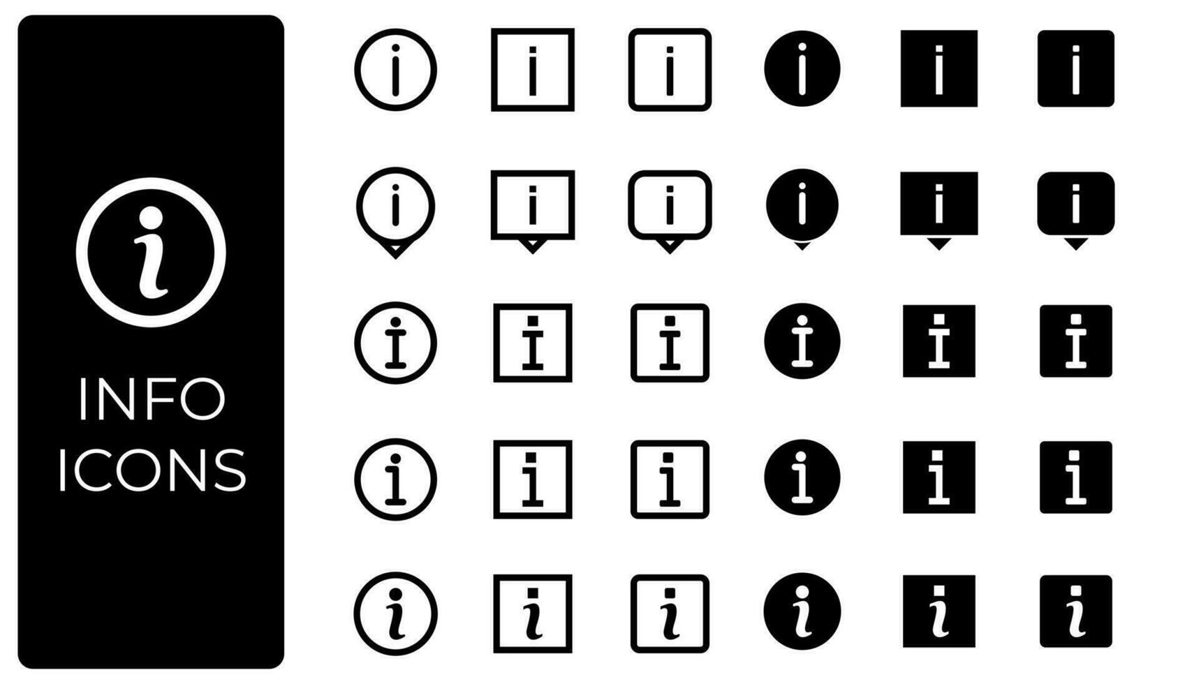 info or information icons and button set in line and black design vector