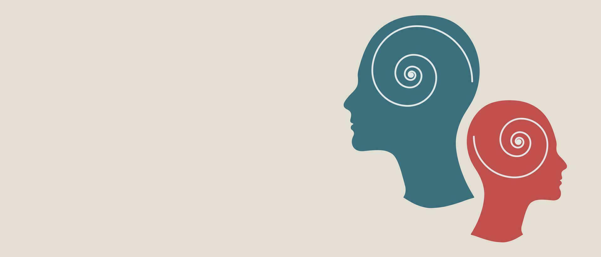 Double face for Split personality with clean mind connect to mix mind Psychology. Dual personality concept. Head silhouette. Mental health vector
