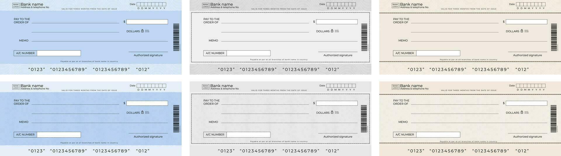 Blank bank cheque and checkbook cheque editable template design set vector