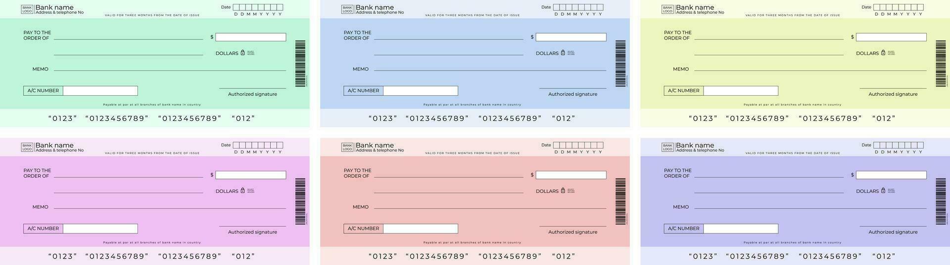 editable blanco banco cheque y talonario de cheques cheque modelo diseño conjunto vector