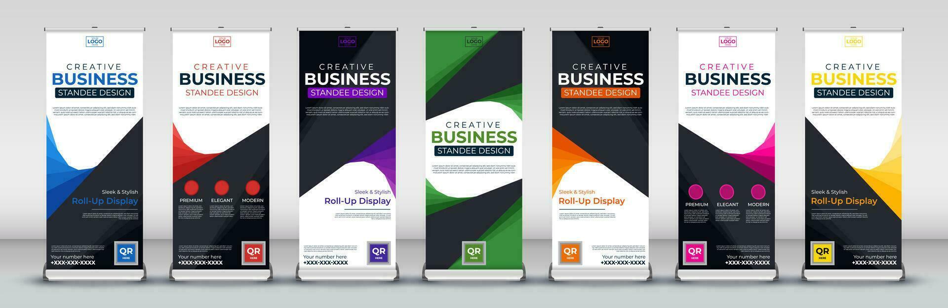 business roll up banner design set for annual meeting, presentations, events vector