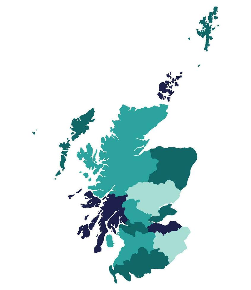 Scotland map. Map of Scotland in administrative regions in multicolor vector