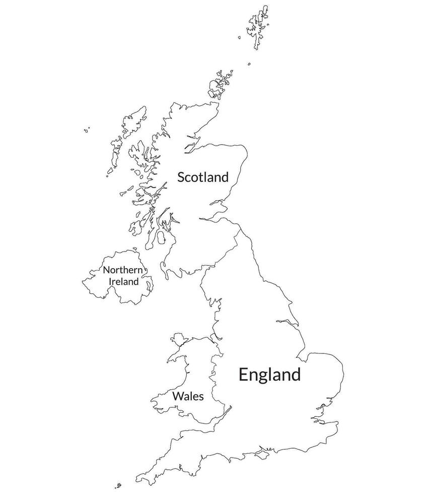 unido Reino regiones mapa. mapa de unido Reino dividido dentro Inglaterra, del Norte Irlanda, Escocia y Gales países. vector