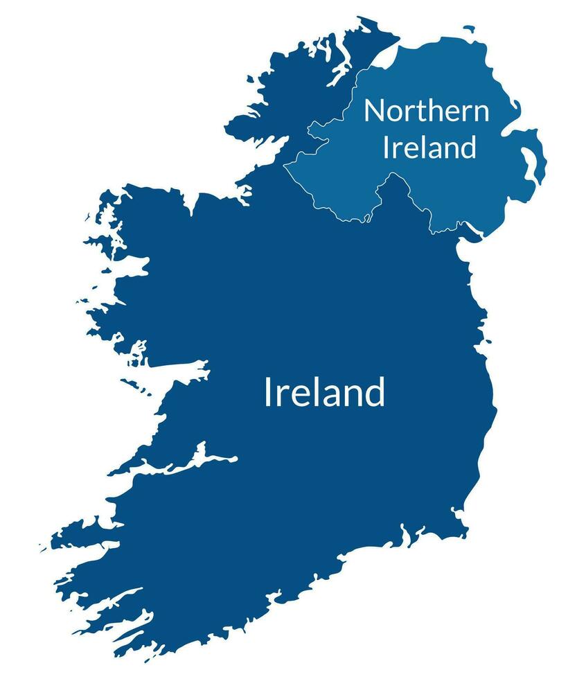 Ireland and Northern Ireland map. Map of Ireland Island Map in blue color vector