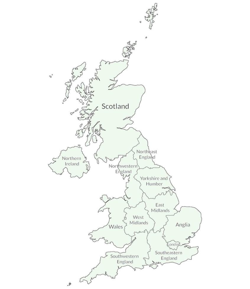 unido Reino regiones mapa. mapa de unido Reino en administrativo regiones en blanco color vector