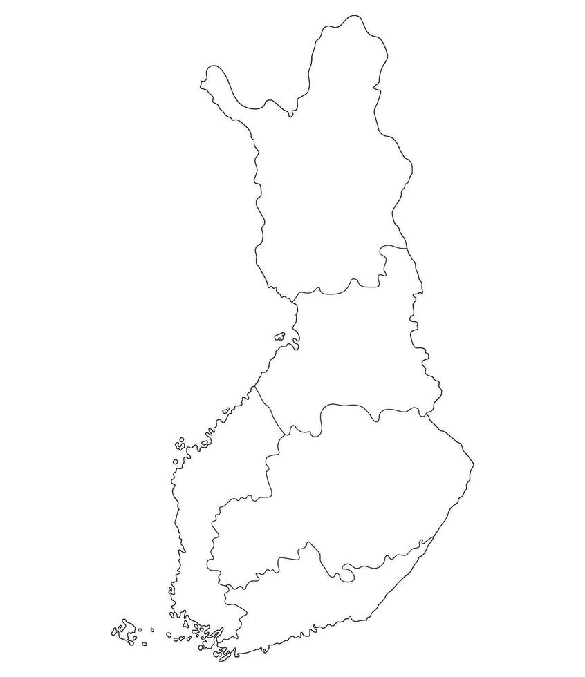Finland map. Map of Finland divided into six main regions in white color vector