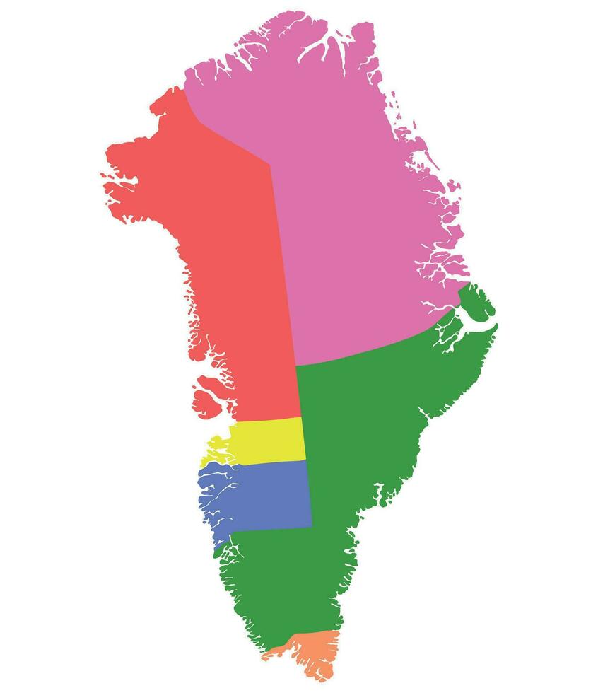 Greenland map. Map of Greenland divided into five regions. vector