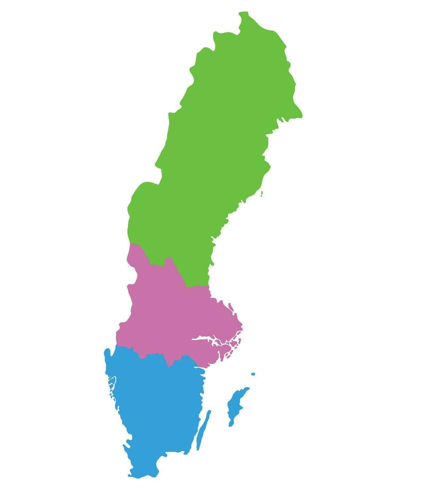 Suecia mapa. mapa de Suecia dividido dentro Tres principal regiones vector
