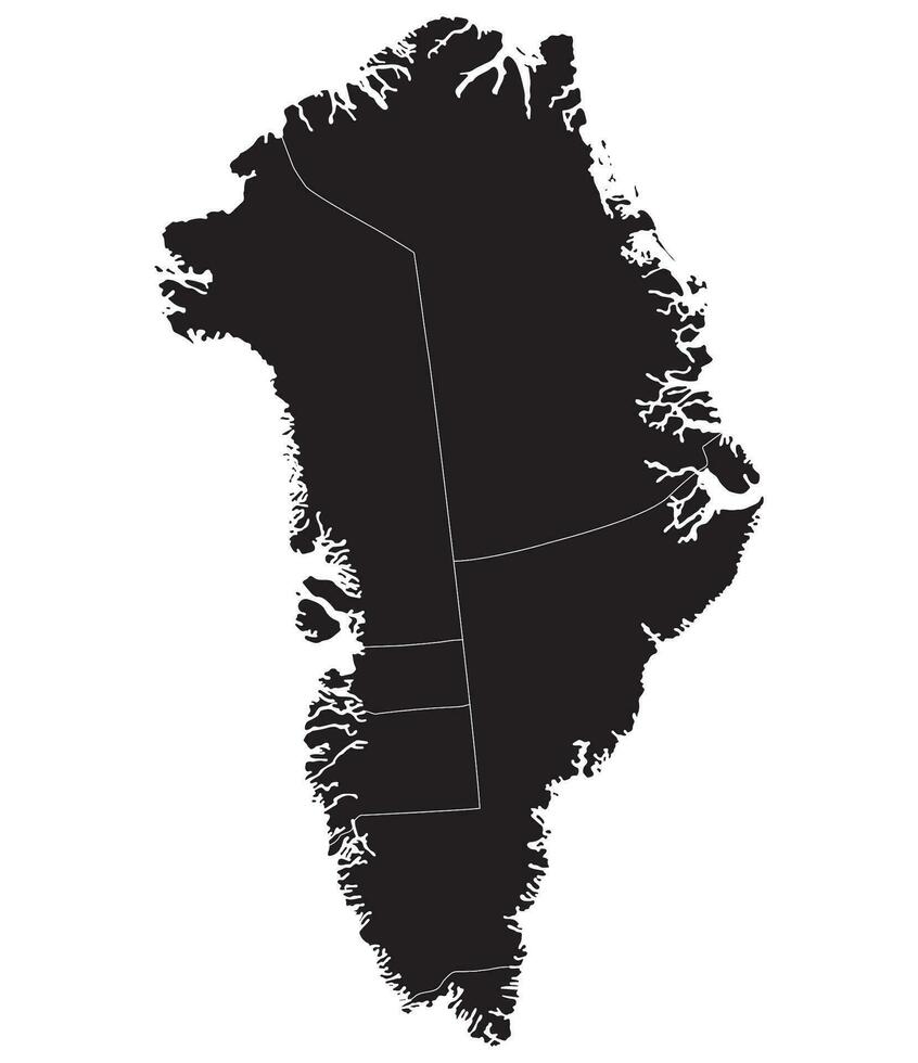 Greenland map. Map of Greenland divided into five regions in black color vector