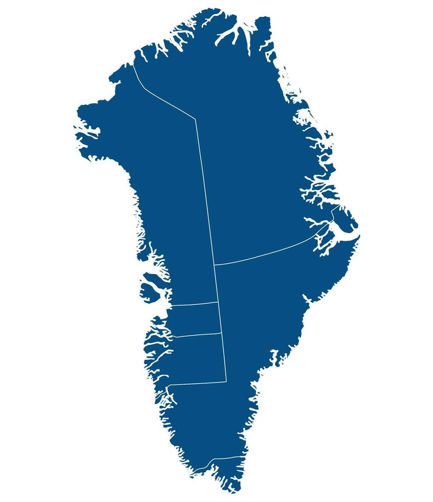 Groenlandia mapa. mapa de Groenlandia dividido dentro cinco regiones. vector