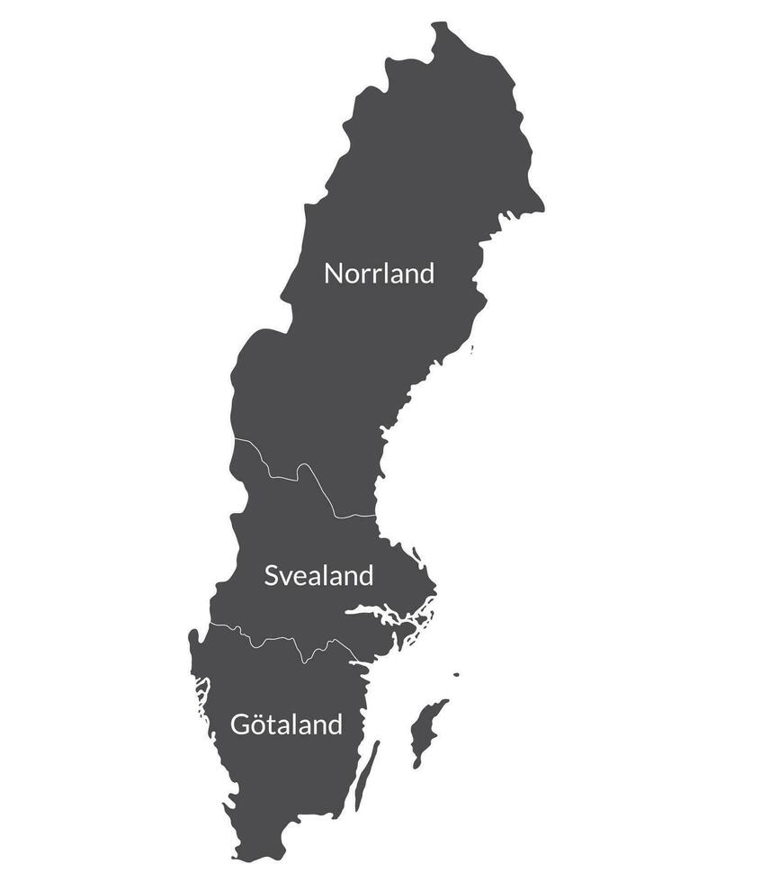 Suecia mapa. mapa de Suecia dividido dentro Tres principal regiones en gris color, gotalandia, svealandia y Norrland vector