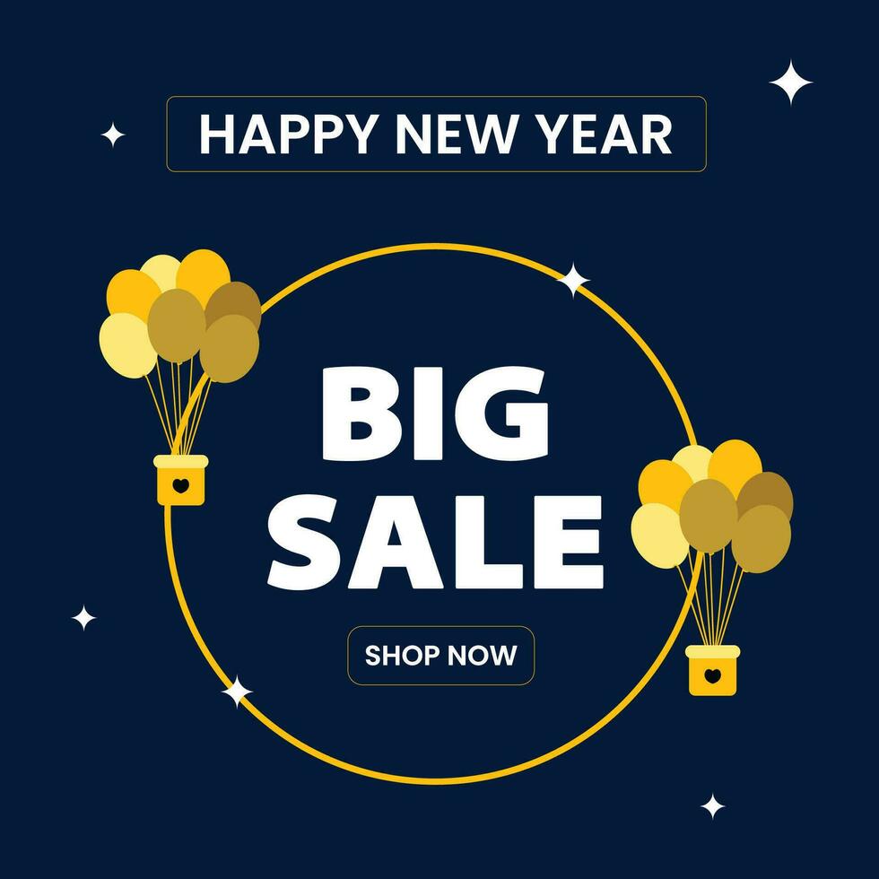 Happy New Year Sale, blue and gold promotional, discount, offer template, vector, illustration vector