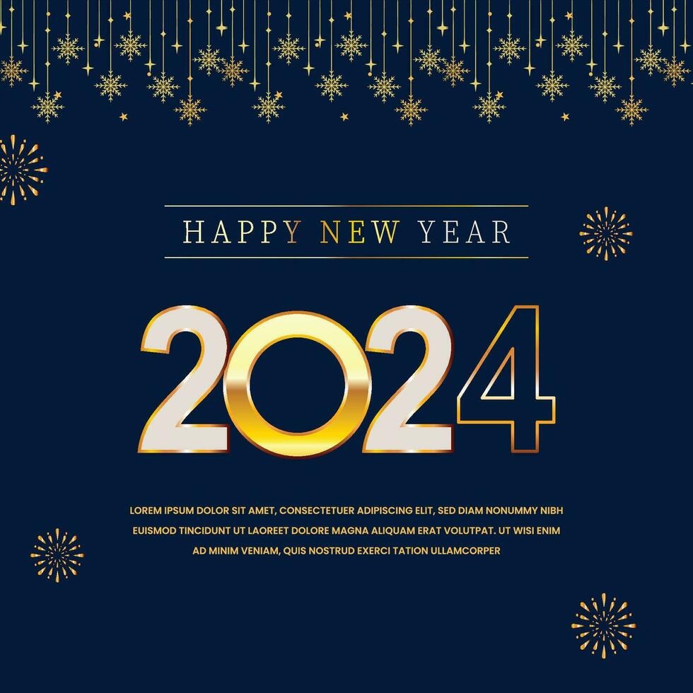 Happy new year elegant blue and gold background, greeting template, vector