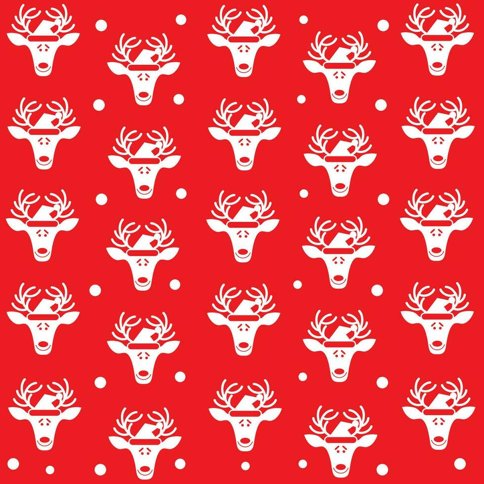 Christmas seasonal pattern design hand drawn reindeer pattern on red background vector