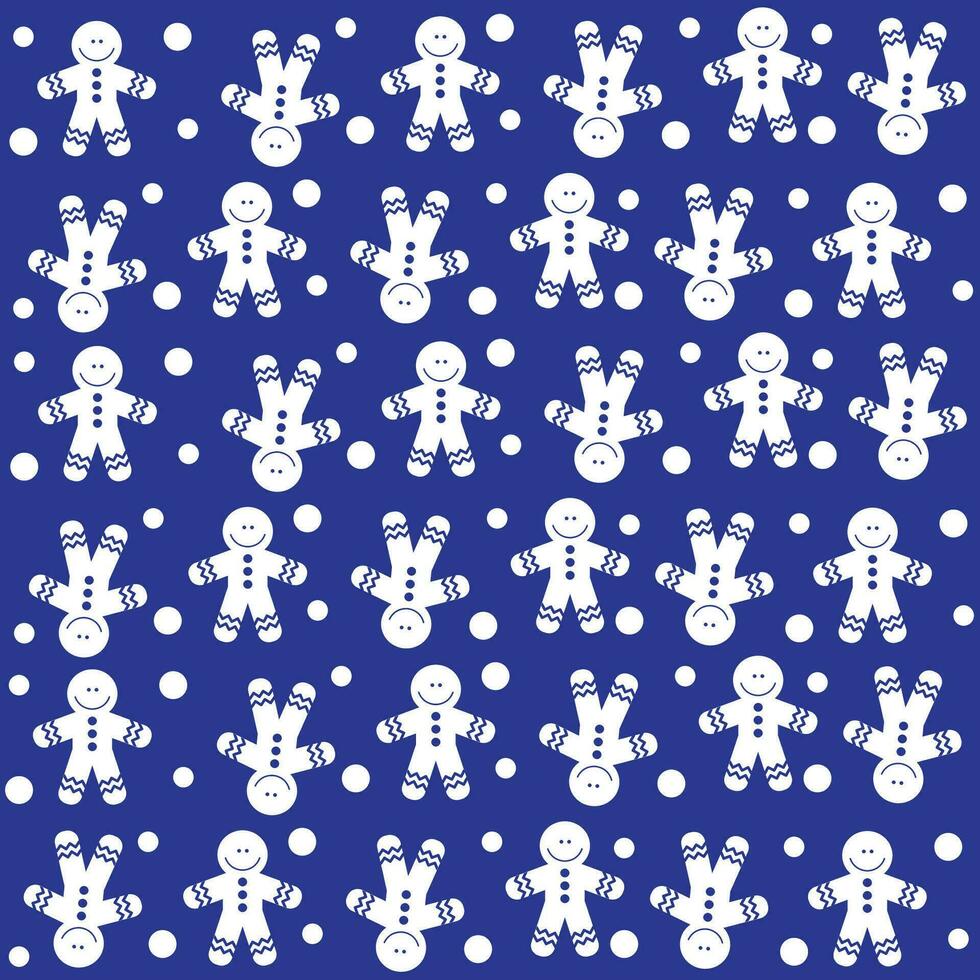 modelo linda pan de jengibre hombres en un azul antecedentes con nieve. Navidad imprimir, textil, fondo, vector