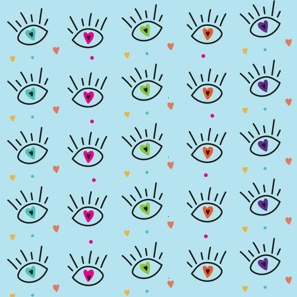 mano dibujado ojo garabatos sin costura modelo con azul antecedentes. vector ilustración. Perfecto para fondos de pantalla, web página antecedentes, superficie texturas, textiles.