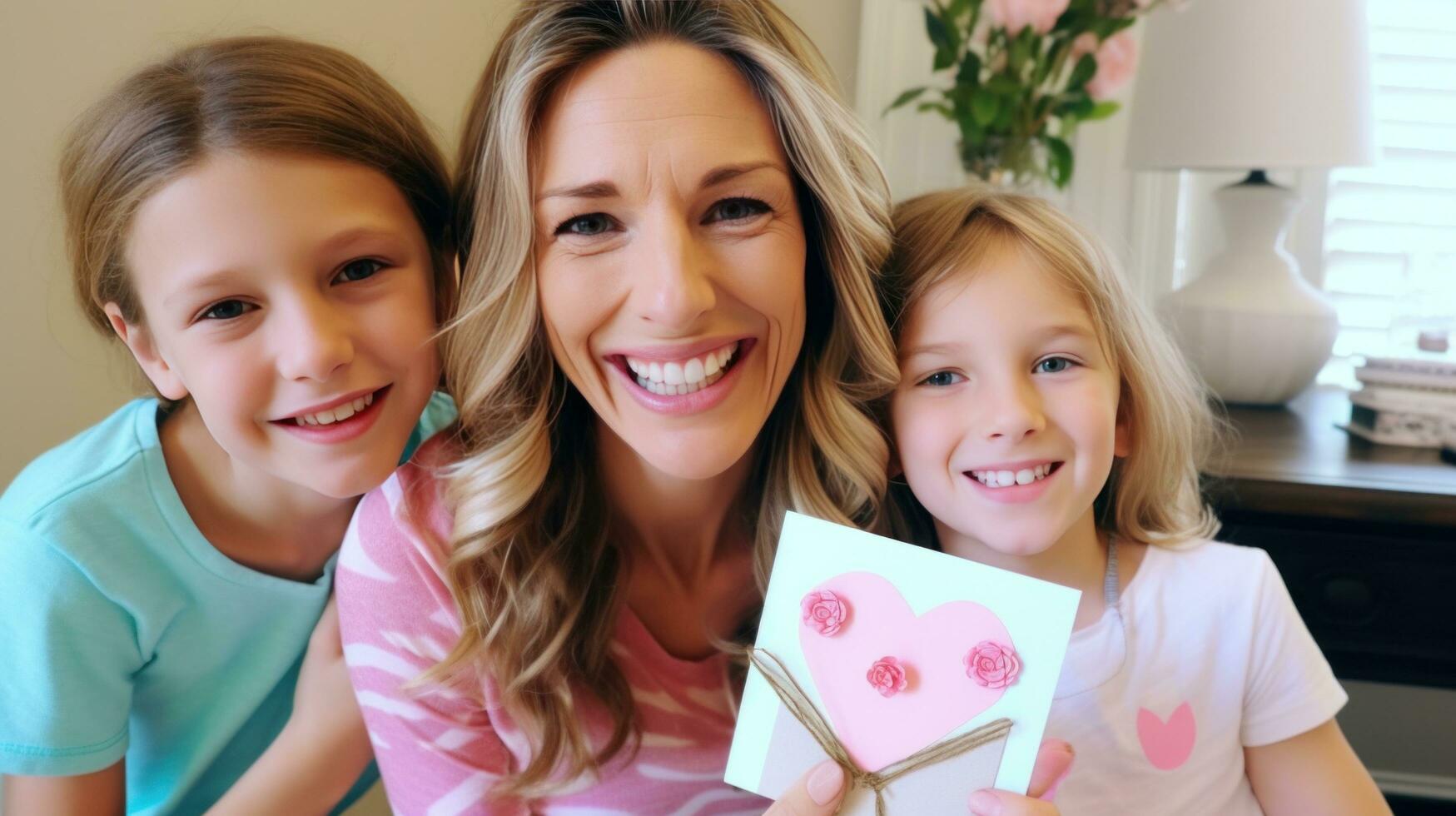 AI generated Kids surprise with heartfelt Mother's Day card photo