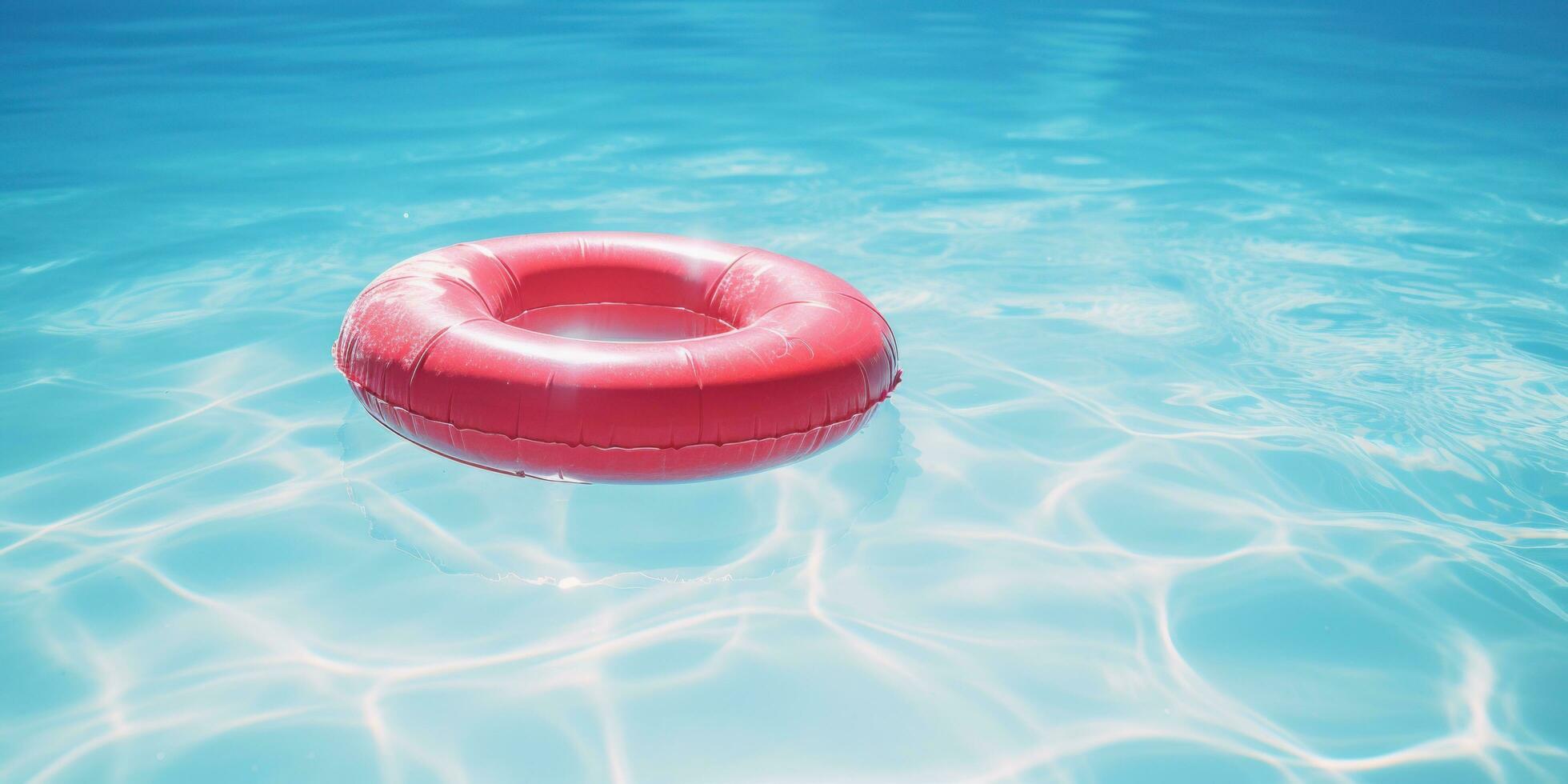 ai generado rojo inflable nadar anillo flotante en un azul piscina foto