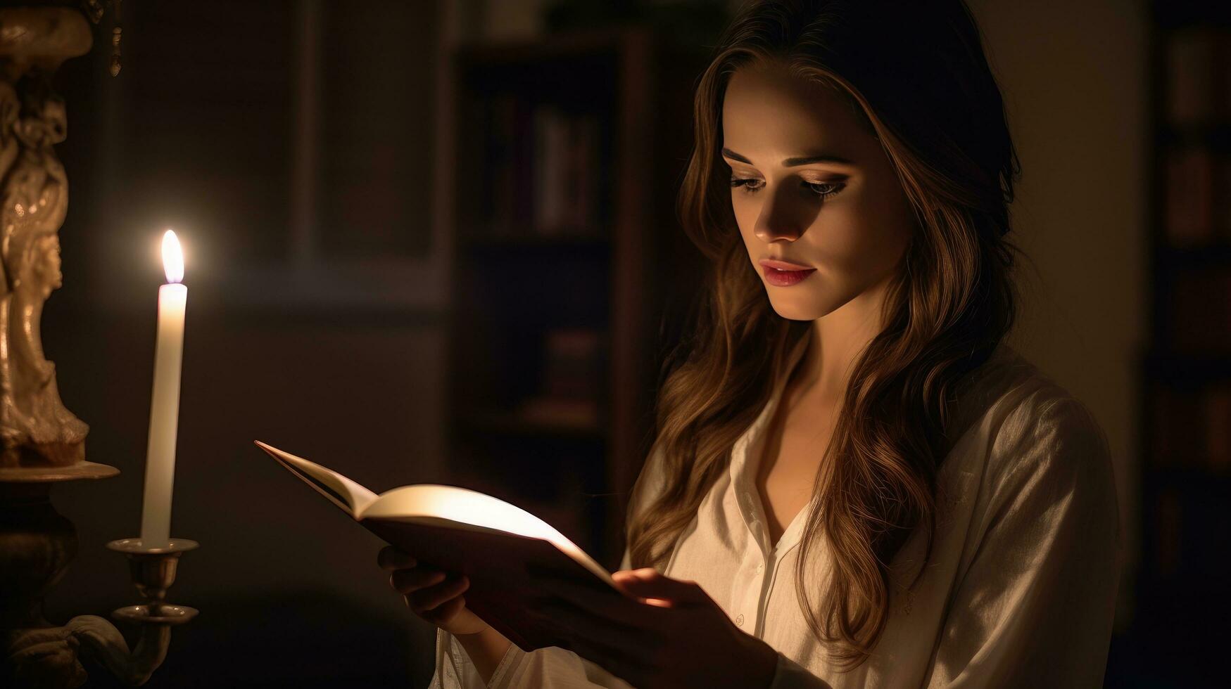 AI generated A pretty adult girl reads book reflects on life in aesthetic photo