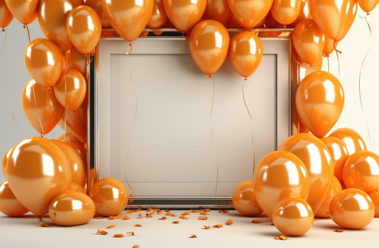 AI generated an orange background with a frame and balloons photo