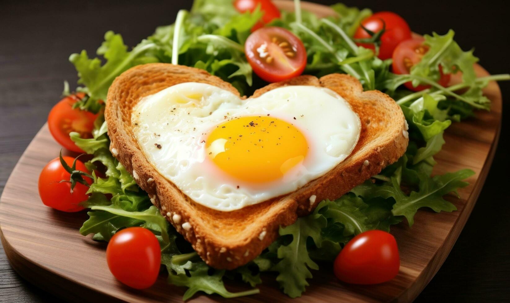 AI generated heart shape bread, egg and toasted sliced bread photo