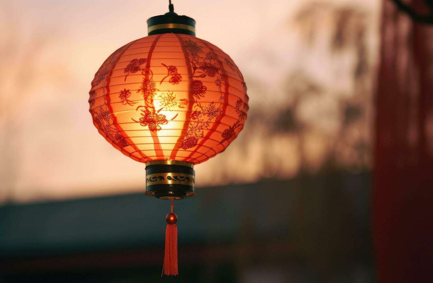 AI generated a chinese lantern hanging in red light photo