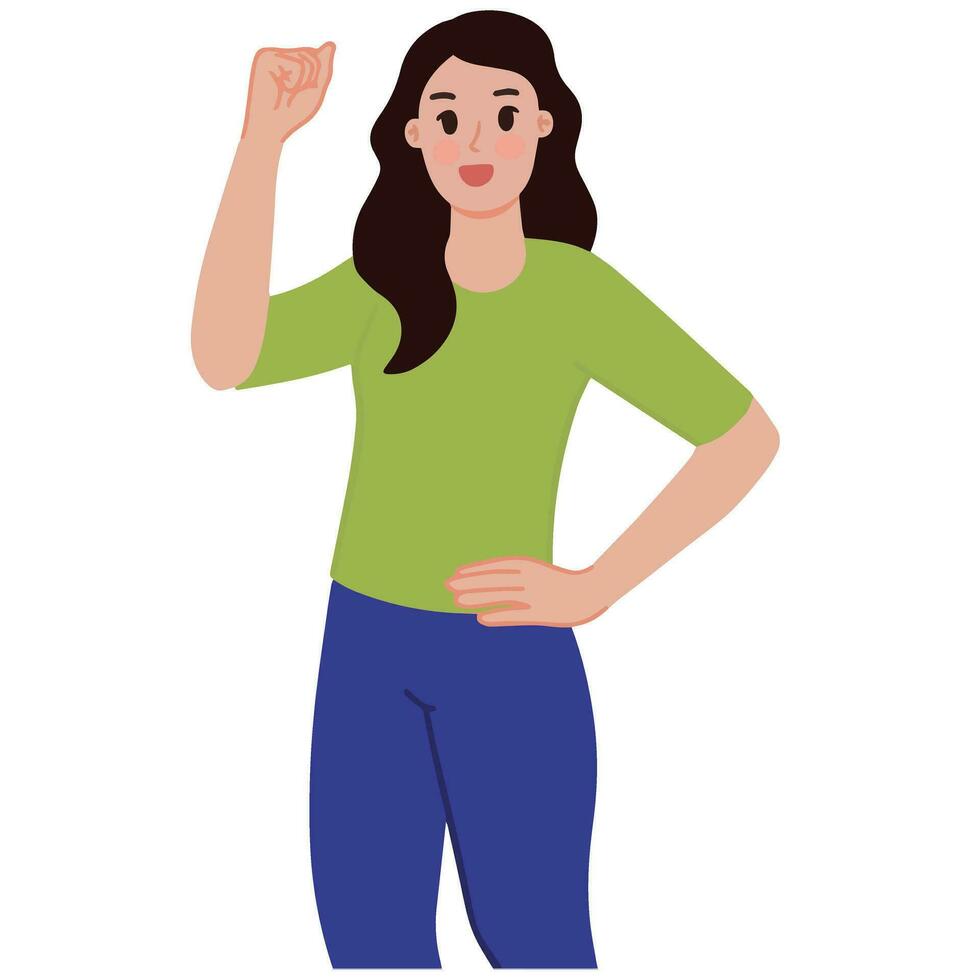 Young woman confident raising fist optimistic vector illustration