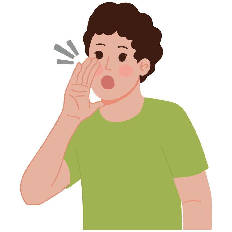 Portrait man yelling shouting screaming pose loud announcement hand mouth illustration vector