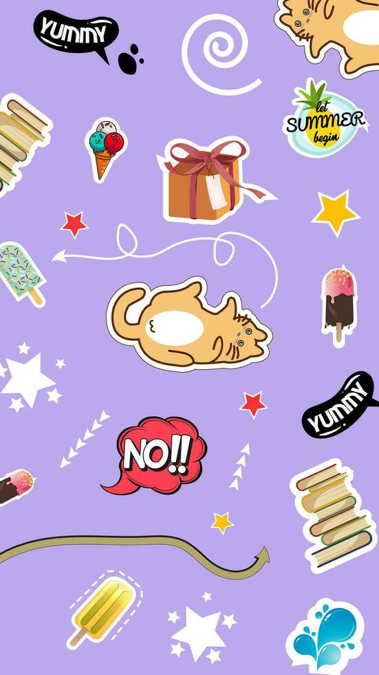 cute sticker wallpaper design for cellphones, tablets, computers. vector