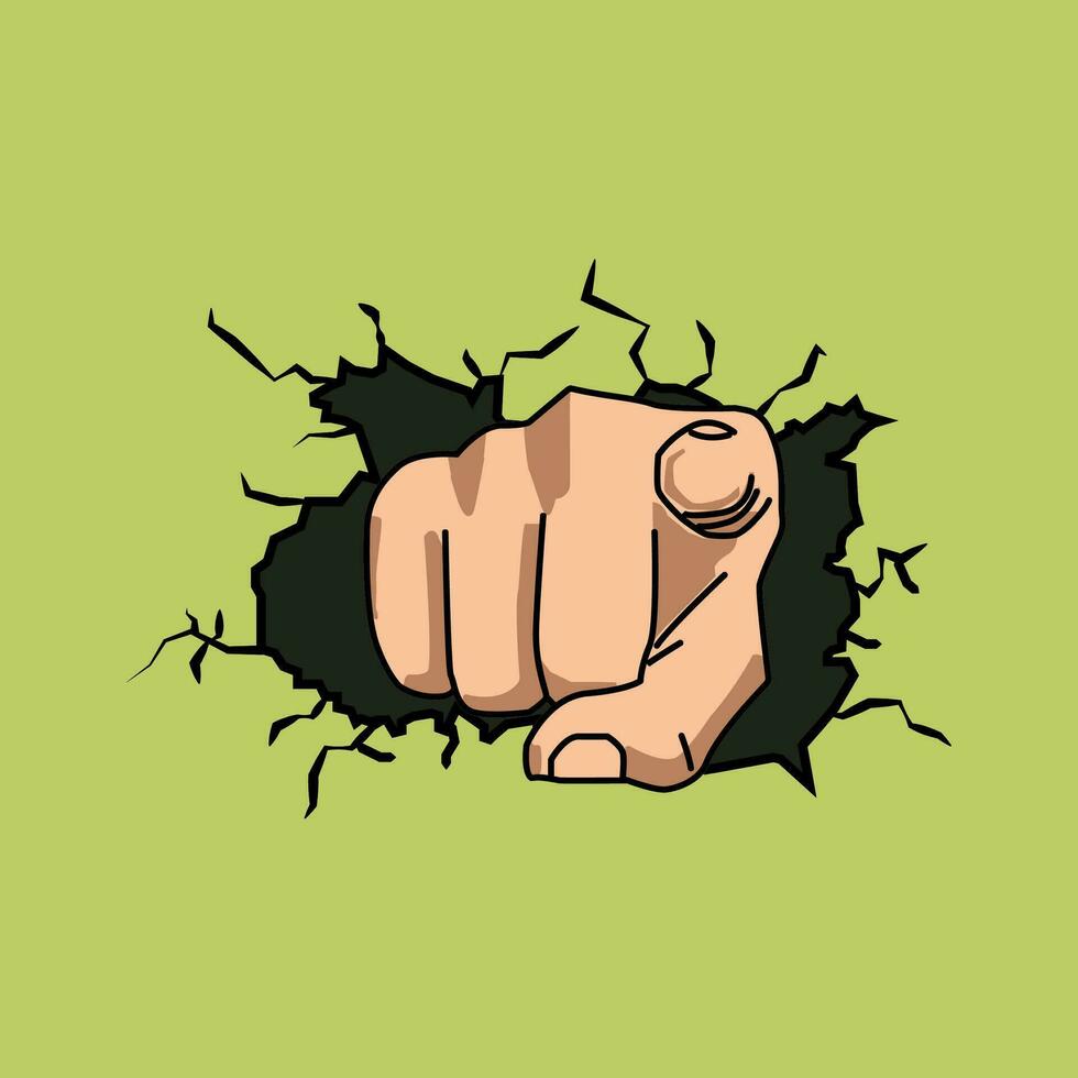 hand pointing at the hole in the wall. vector