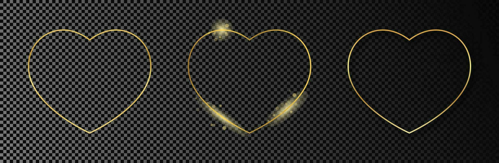 Gold glowing heart shape frame vector