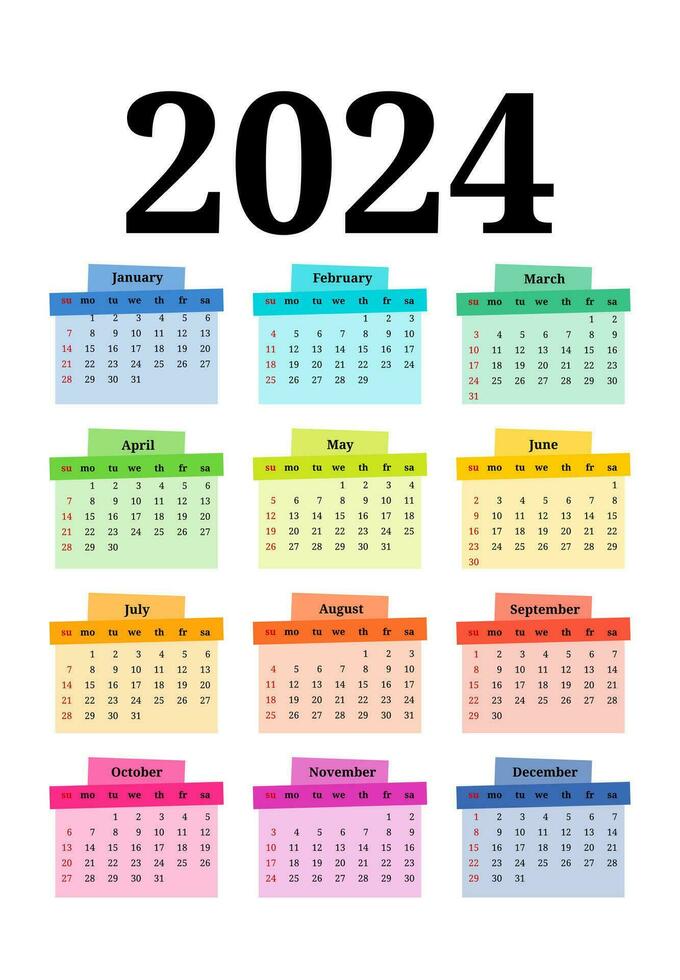 calendario para 2024 aislado en un blanco antecedentes vector